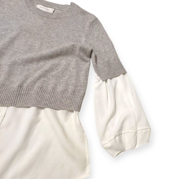 BROCHU WALKER The Ebella Layered Crew Sweater  Size M, Gray/White - Picture 10 of 13